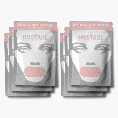 hostage tape 6 month bundle of womens pink mouth tape trusted by 100,000+ people and UFC showing that this will stop snoring is beard friendly and is life changing sleep 